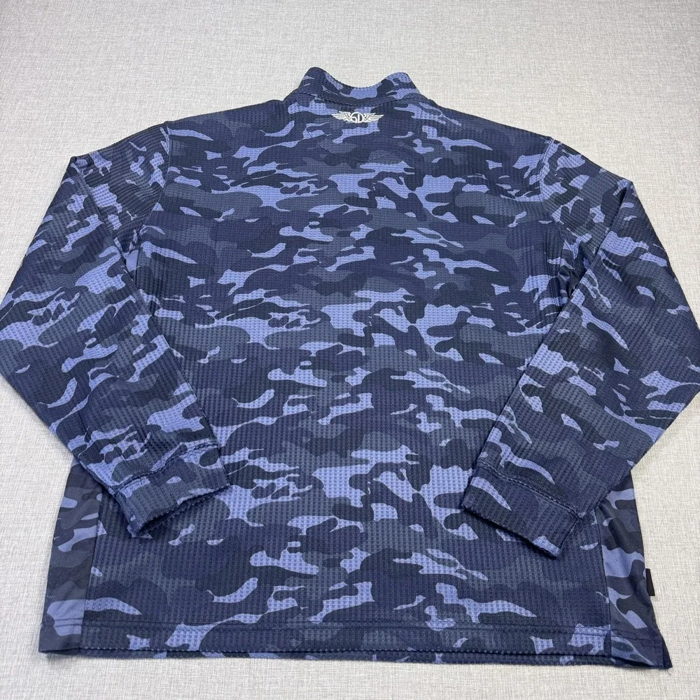 Straight Down Camouflage Golf 1/4 Zip Top Mens 2XL Blue Performance Long Sleeve